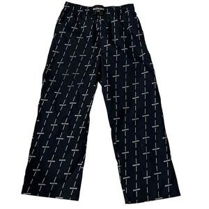 Balenciaga Paris All Over Logo Print Wide Leg Lounge Pants Black White Size M